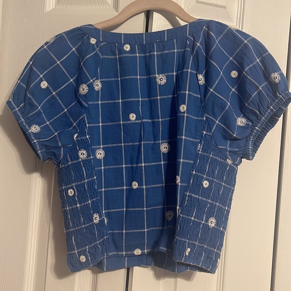 Madewell embroidered puff short sleeve crop top in windowpane size 2  NEW - Picture 9 of 9